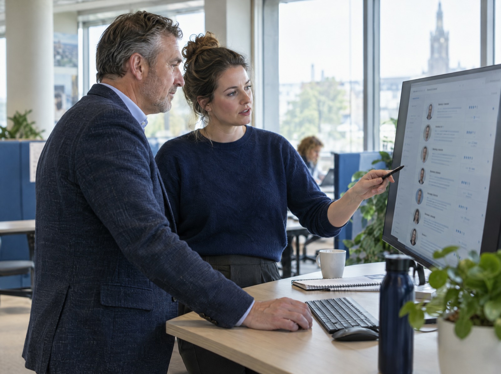 Twee collega's bespreken een shortlist van kandidaten